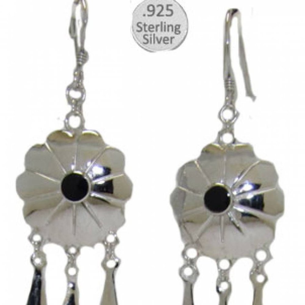 Semi Precious Jet Black Onyx Stone Earrings NWT - Picture 2 of 2